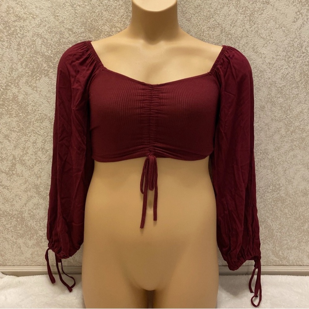 Forever 21 Burgundy Crop Top with Long Sleeves